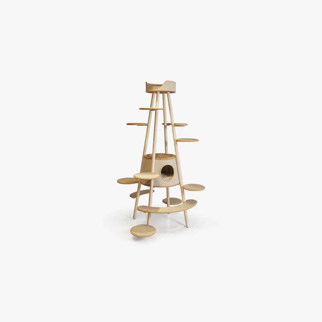 Luxe kattenklimtoren Jumping Cat Climbing Frame — houten kattenboom met platforms en grot | Pelveta